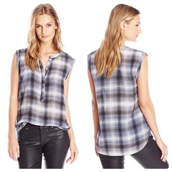 Rebecca Taylor Shadow Plaid Silk Blouse Top (12) - Picture 1 of 7